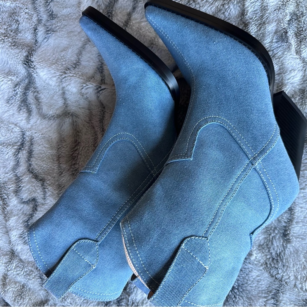 Dolls Kill Light Blue Suede Western Ankle Boots - Picture 7 of 7
